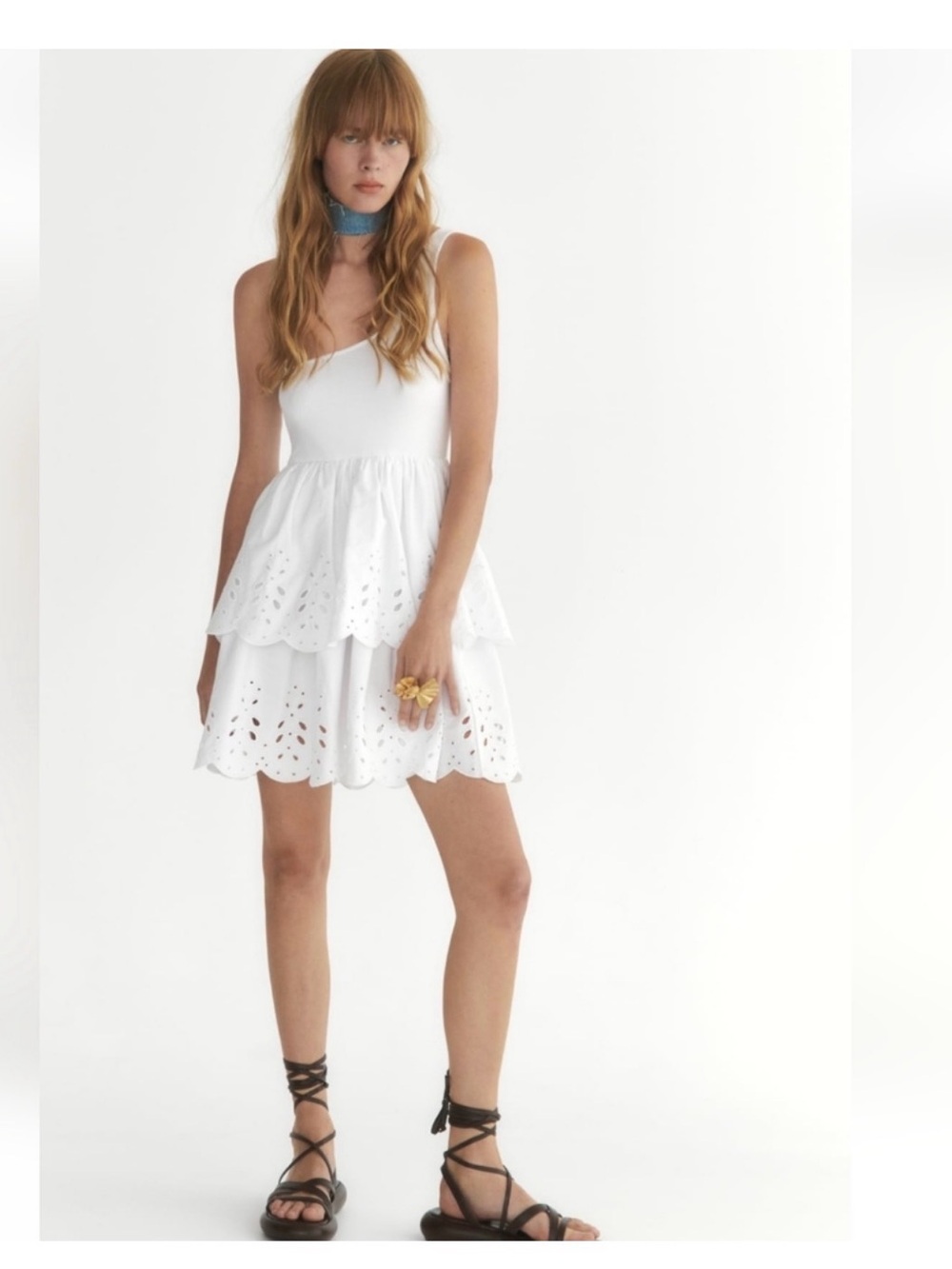 Zara White Eyelet Tiered Mini Dress